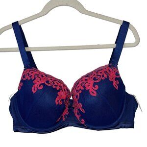 NWT Adore Me Navy Blue & Pink Lace Trim Underwire Bra Size 42D